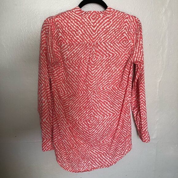 J Crew pink and white geometric print button down tunic shirt lightweight cotton - Picture 6 of 7